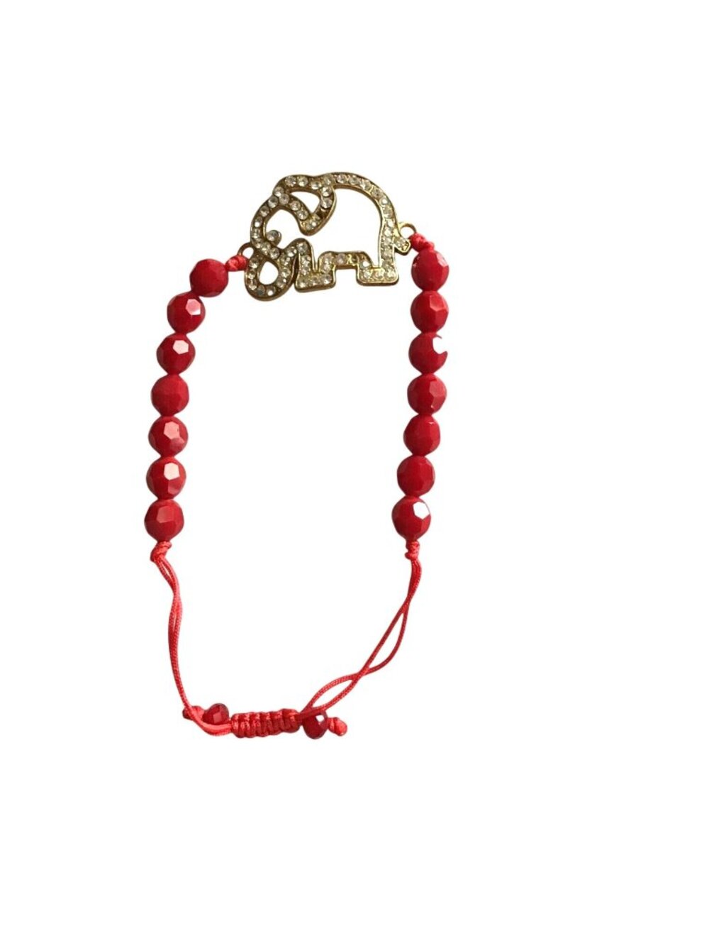 WOMENS RED BEADS WITH ELEPHAN CHARM ADJUSTABLE BRACELET